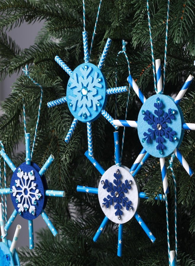 Potchen 50 Sets Winter Snowflake Craft Kits Wonderland Party Favor DIY 3D Snow Hanging Ornaments Make Your Own Snowflake Felt Paper Straws Diamond Stickers for Holiday Ice Party Favor - Image 5